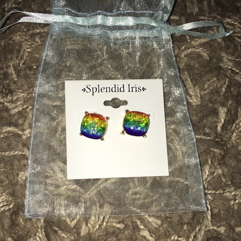 Brand new glitter rainbow gold plated studs